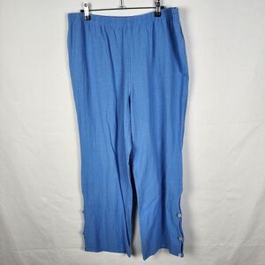Soft Surroundings Blue 100% Cotton Wide‎ Leg Button Detail Pants Size Large Tall